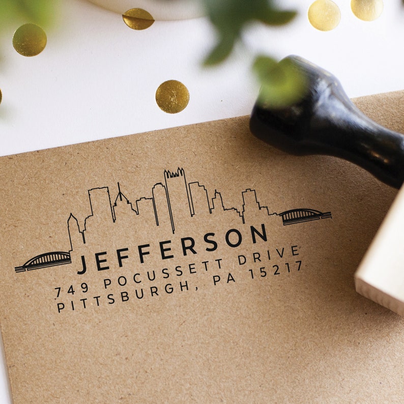 Pittsburgh Address Stamp Pittsburgh Skyline Stamp Etsy