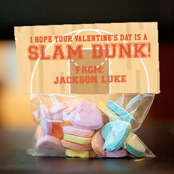 Basketball Valentine's Day treat bag topper, boy valentine, custom printable treat bag topper, editable pdf - instant download