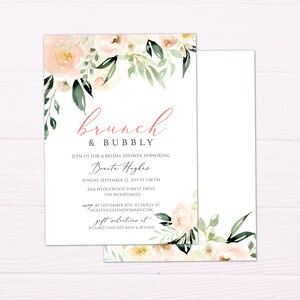 Blush Pink Brunch & Bubbly Bridal Shower Invitation blush Bridal Shower Brunch, Champagne Brunch, Pinks and greens image 3