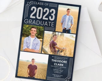Graduation Announcement Card and Party Invitation, Masculine 2026 Graduation Modern Photo Grad Party Invite, College graduation announcement