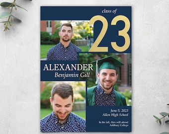 Graduation Announcement Card for a boy, Class of 2026 Modern Photo Graduation Party Invite, male graduates