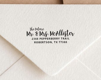 Save the Date Wedding Address Stamp, Future Mr and Mrs Return Address Stamp, Custom Calligraphy Wedding Rubber Stamp, Self Inking
