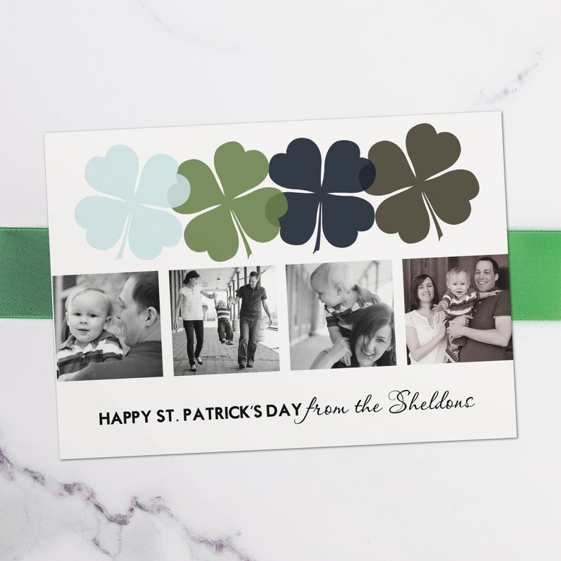 St. Patrick's Day photo card, mod clovers image 1