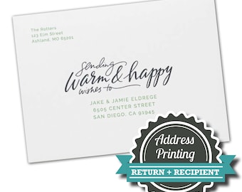 Address printing on envelopes - Custom mailing addresses and/or return address on press printed cards - return address printing