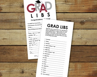 Grad Libs - Graduation mad lib advice cards, open house activity, graduation party activity, printable instant download, editable pdf