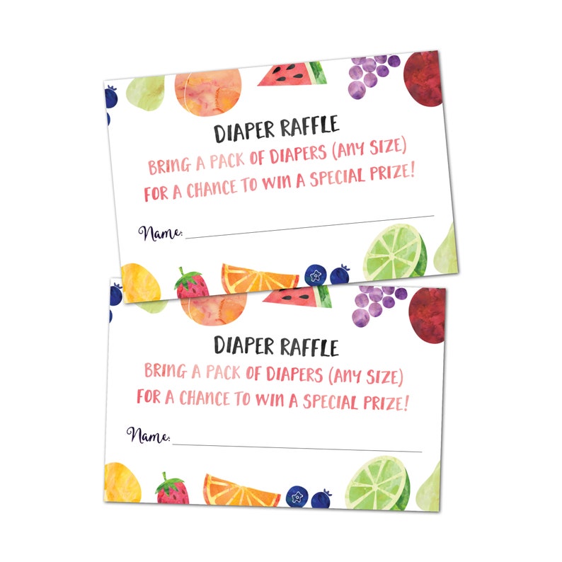 Fruit diaper raffle invitation printable inserts, Fruit baby shower, instant download pdf image 1