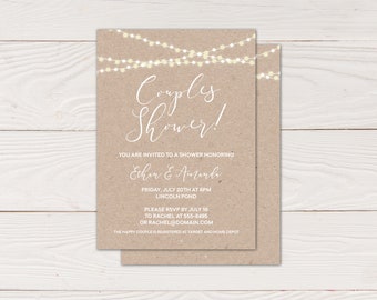Simple Couples Shower Invitation - Bridal shower or Engagement Party invite with Rustic Lights - Wedding Celebration