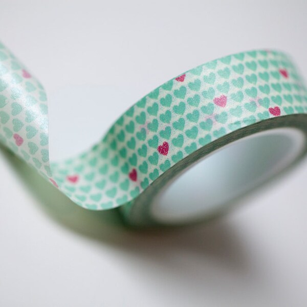 Hearts Washi Tape, aqua and pink hearts, perfect for valentine's day