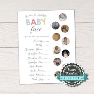 Juego de Baby Shower con cara de bebé - Juego de adivinanzas con fotos de bebés en familia - Archivo imprimible - Descarga instantánea - Edita con Corjl