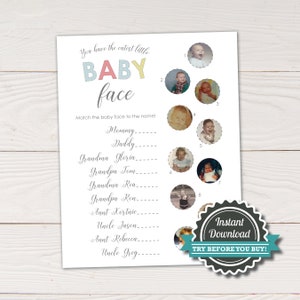 Baby Face Baby Shower Game - Family Baby Photos Guessing Game - Printable File - DIY Instant download - edit with Corjl