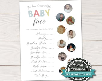 Baby Face Baby Shower Game - Family Baby Photos Guessing Game - Printable File - DIY Instant download - edit with Corjl