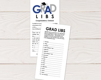 Grad Libs - Graduation mad lib advice cards in navy blue and silver, graduation party activity, printable instant download, editable pdf