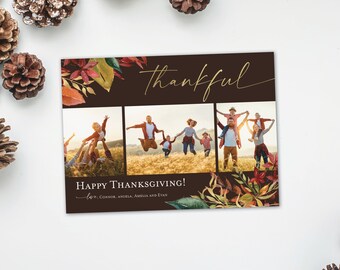 Tarjeta fotográfica de Acción de Gracias, Tarjeta fotográfica familiar de agradecimiento, Tarjeta fotográfica de otoño, Tarjeta de felicitación de otoño, Tarjeta navideña impresa o imprimible