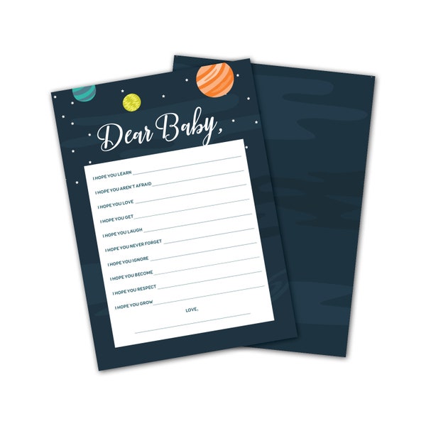 Space baby shower game, Dear Baby printable shower game with planets and rocket ship, instant download