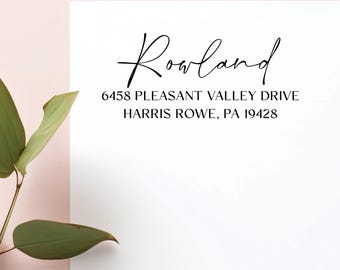Calligraphy Return Address Stamp: Custom Stamp in Self-Inking or Wood Handle Stamp, Personalized Rubber Stamp