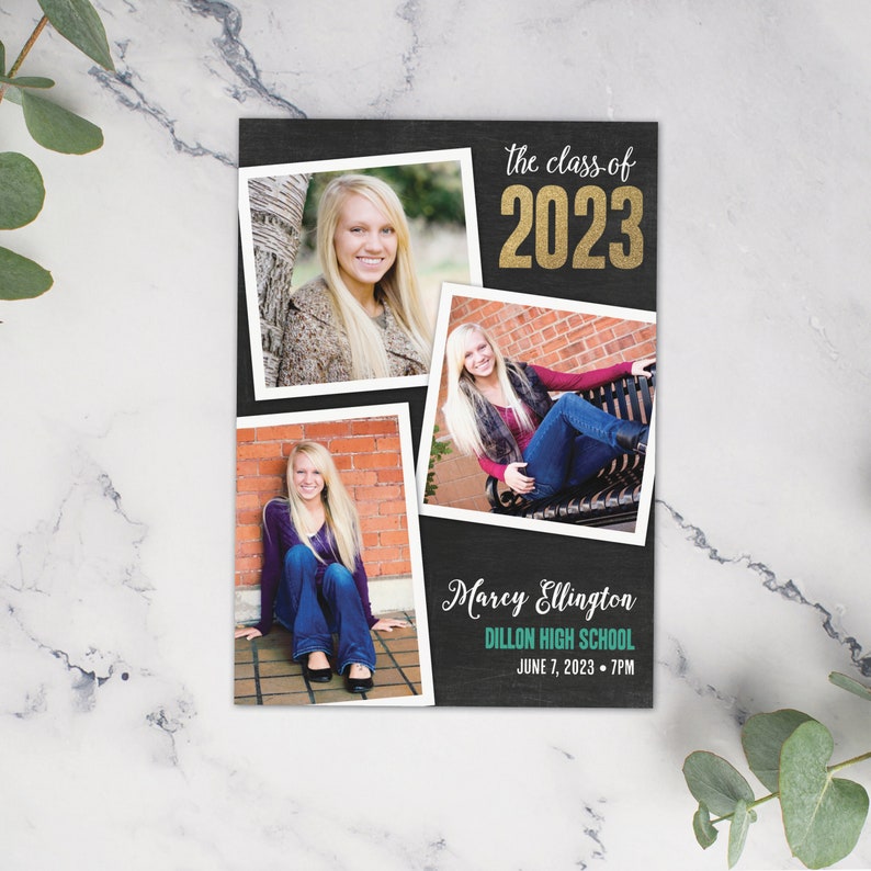 Glitter graduation announcement and party invitation glitter look 2023 graduation photo card printable or printed cards image 5