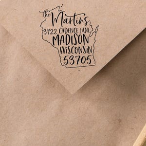 Wisconsin address Stamp - Self Inking Return Address Stamp - Personalized Stamp for a Housewarming gift for a move to Wisconsin- state stamp