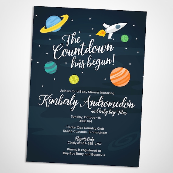 Outer space baby shower invitation 