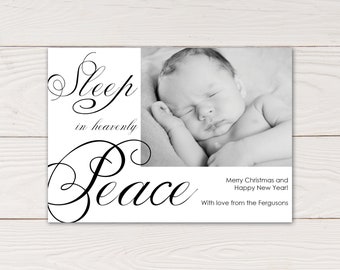 Silent Night Christmas card or birth announcement, sleep in heavenly peace, Christmas carol card