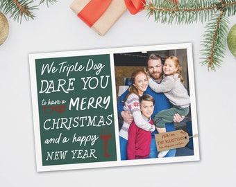 Funny Christmas card, Christmas Story Triple Dog Dare You holiday photo card, Unique photo christmas card with leg lamp