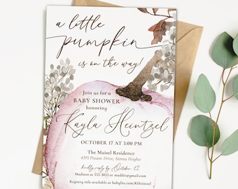 Pumpkin Baby Shower Invitation, Little Pumpkin Baby Shower, Fall Baby Shower Invite, Autumn Shower, Printed or Printable
