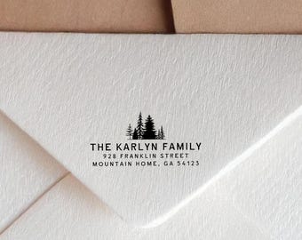 Custom Address Stamp Pine Tree Return Address Stamp, Evergreen Tree Stamp Self Inking Rubber Stamp
