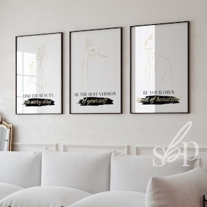 Set of 3 Beauty Quotes, Black and gold beauty room decor, beauty salon wall art, beauty quotes for women, beautician quotes, Spa Room Quotes