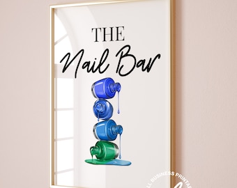 The Nail Bar, Nail Salon Wall Art, Nail Salon Prints, Nail Salon Decor, Nail Studio Decor, Nail Tech Room Decor, Blue Beauty Salon Decor