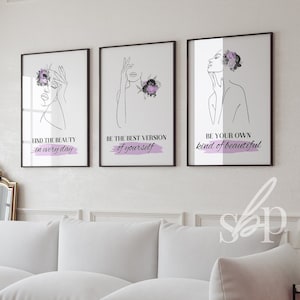 Beauty room decor, beauty room prints, beauty salon wall art, women beauty quotes, affirmation quotes, salon wall art, set of 3 prints