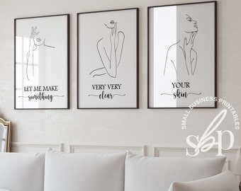 Set of 3 Skincare Quotes, Esthetician decor, Skincare wall art, Esthetician wall art, Dermatology Clinic Decor, Clear Skin Print, Salon Art