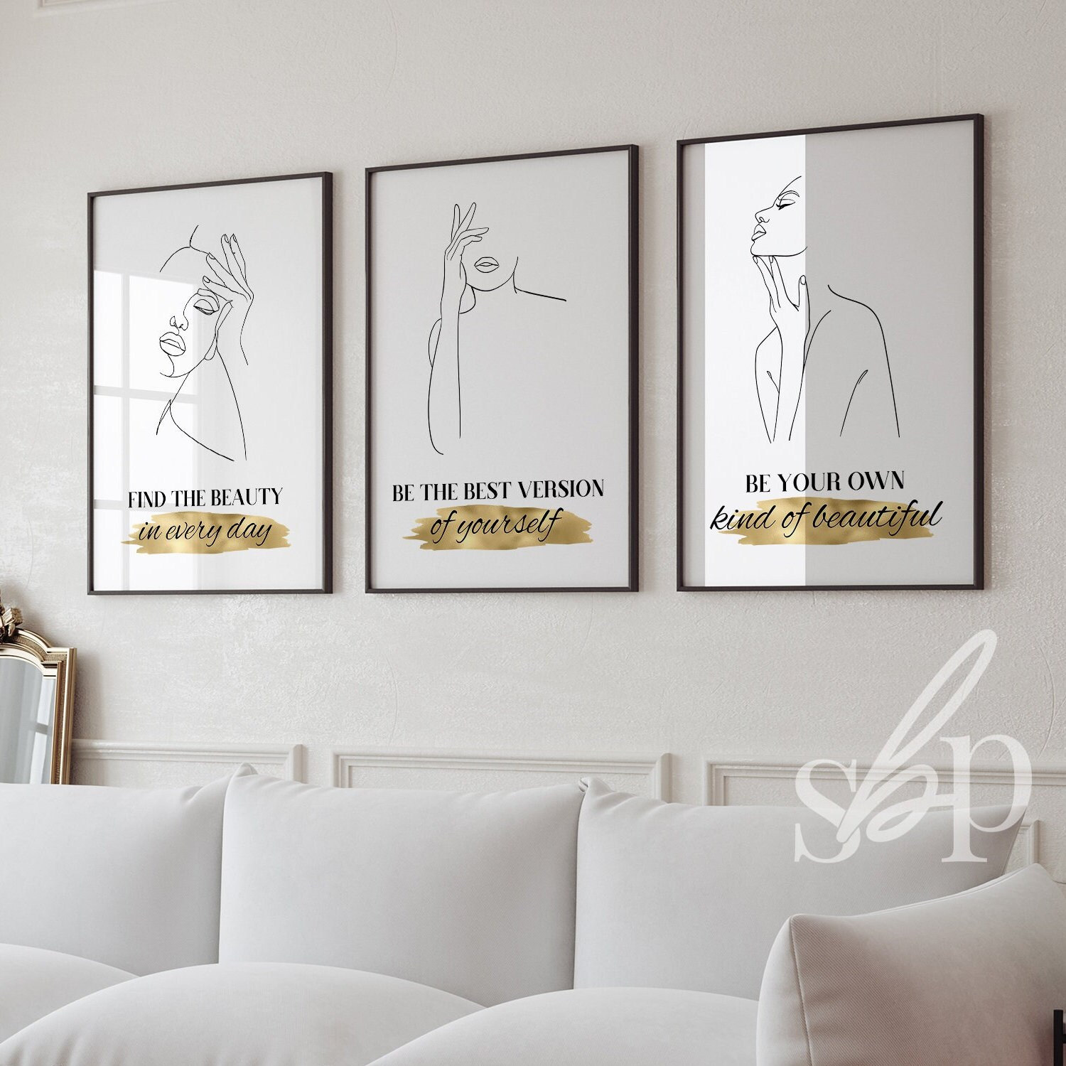 Set of 3 Hair Salon Decor, beauty room prints, beauty salon wall art, women beauty quotes, affirmations quotes, black and gold salon decor