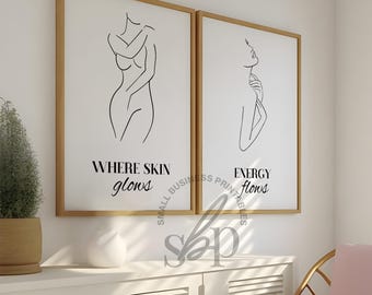 Set of 2 Skincare Art, Esthetician Decor, Dermatologist art, Skincare quotes, dermatology quotes, Skincare Print, Beauty Salon Decor