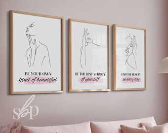 Pink Salon Decor, Beauty room decor, beauty room prints, beauty salon wall art, affirmation quotes for women, hair salon wall art, pink art