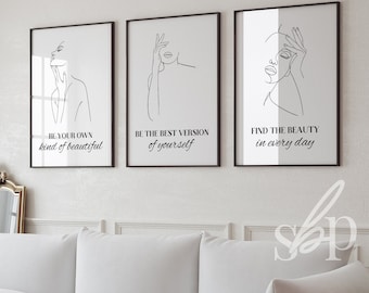 Set of 3 Beauty Quotes, beauty room decor, beauty salon wall art, beauty quotes for women, beautician quotes, affirmations quotes for women