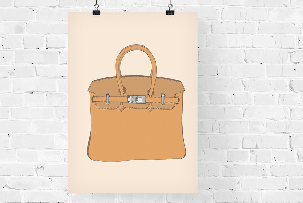 Hermes Birkin Brown Fashion Illustration Art Print | Etsy