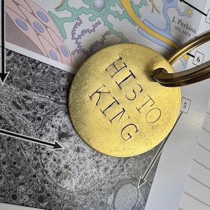 Large Histology Keychain, &quot;Histo King&quot; Histology Keychain, 18g Brass Keychain with Large 33mm Split Ring