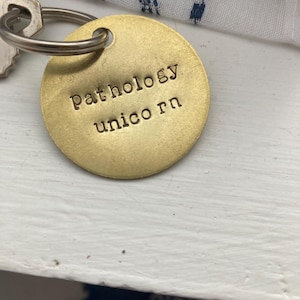 Histology Keychain &quot;Pathology Unicorn&quot;, Gift for Histology Co-Worker, Unique Histology Gift, Brass 18g 1.5 inch Hammered Keychain