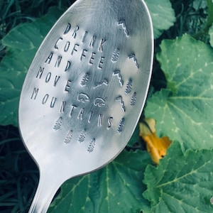 Vintage Silver Coffee Spoon, &quot;Drink Coffee and Move Mountains&quot; Vintage Silver Coffee Spoon