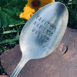 Vintage Silver Coffee Spoon, &quot;Caffeine and Cuss Words&quot; Vintage Silver Coffee Spoon