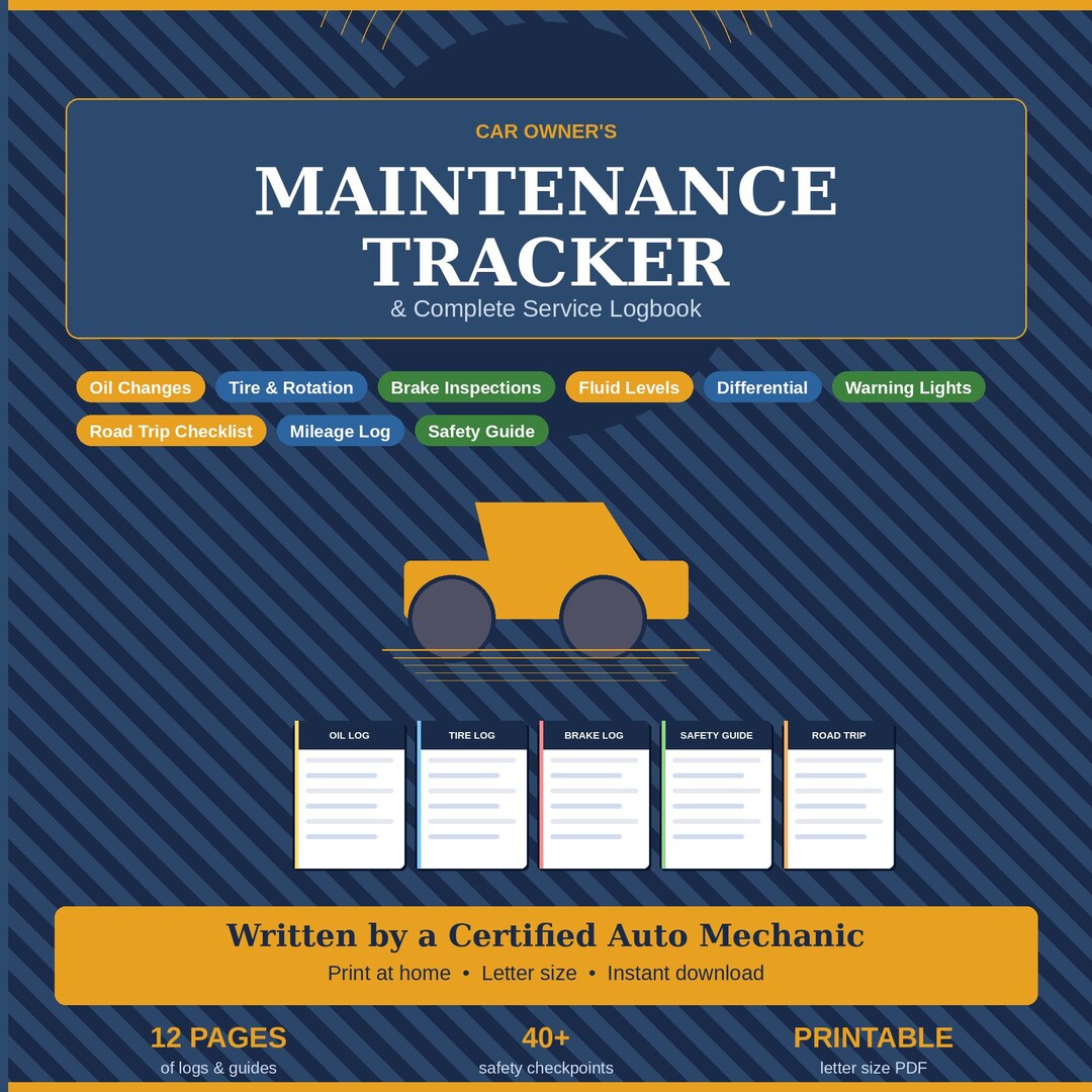 Car Maintenance Tracker Printable PDF, Vehicle Service Log/oil Change ...