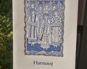 Angel Choir "Harmony" Letterpress Christmas Card, 1896 Arts & Crafts Woodcut, extra-large cards