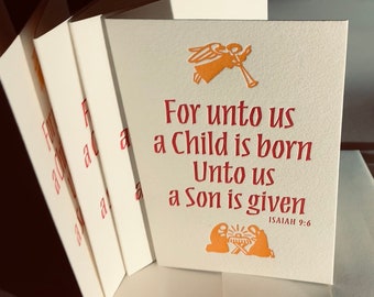 A Child Is Born, Letterpress Christmas Cards, Nativity Silhouette, Set of 4
