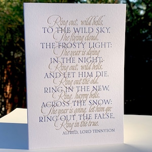 Cartes de voeux typographiques du Nouvel An, lot de 4, poème « Ring Out, Wild Bells » par Tennyson