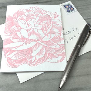 Peony letterpress folded note card from vintage engraving image 7