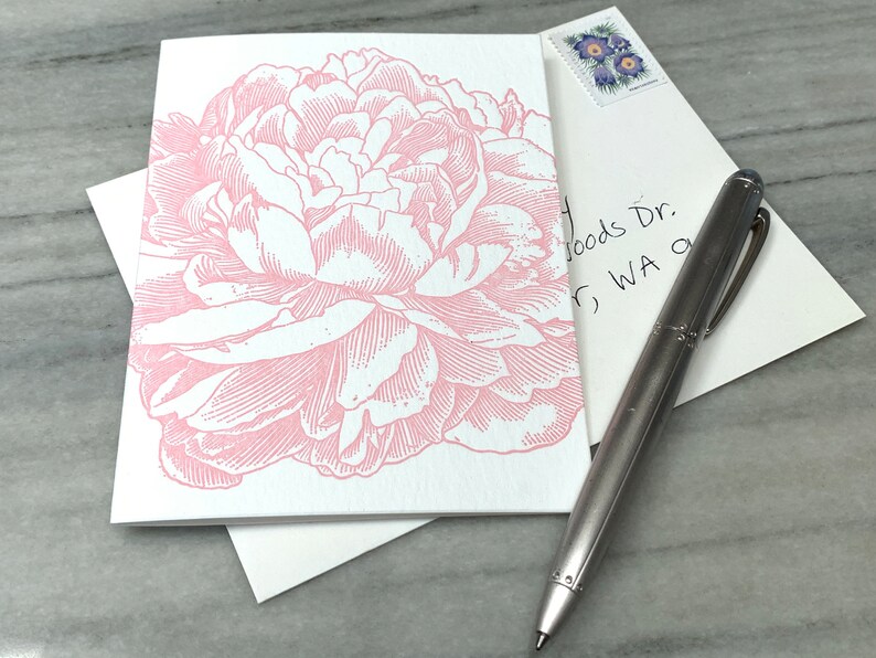 Peony letterpress folded note card from vintage engraving image 7