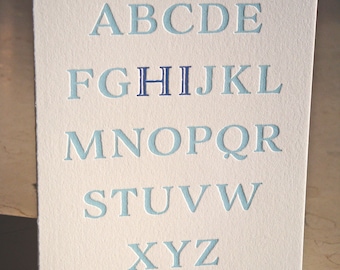 ABC "HI" card, letterpress, folded note card - FREE shipping