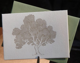 Leafy tree letterpress folded notecards, set of 4