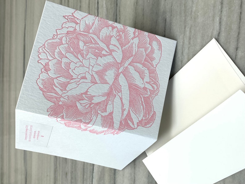 Peony letterpress folded note card from vintage engraving image 8