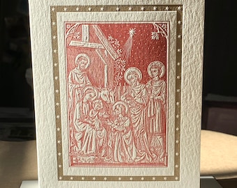 Letterpress Christmas Cards: The Three Kings Bearing Gifts, 19th Century Engraving, Set of 4