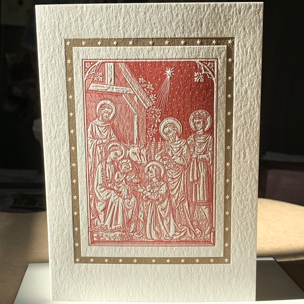 Letterpress Christmas Cards: The Three Kings Bearing Gifts, 19th Century Engraving, Set of 4